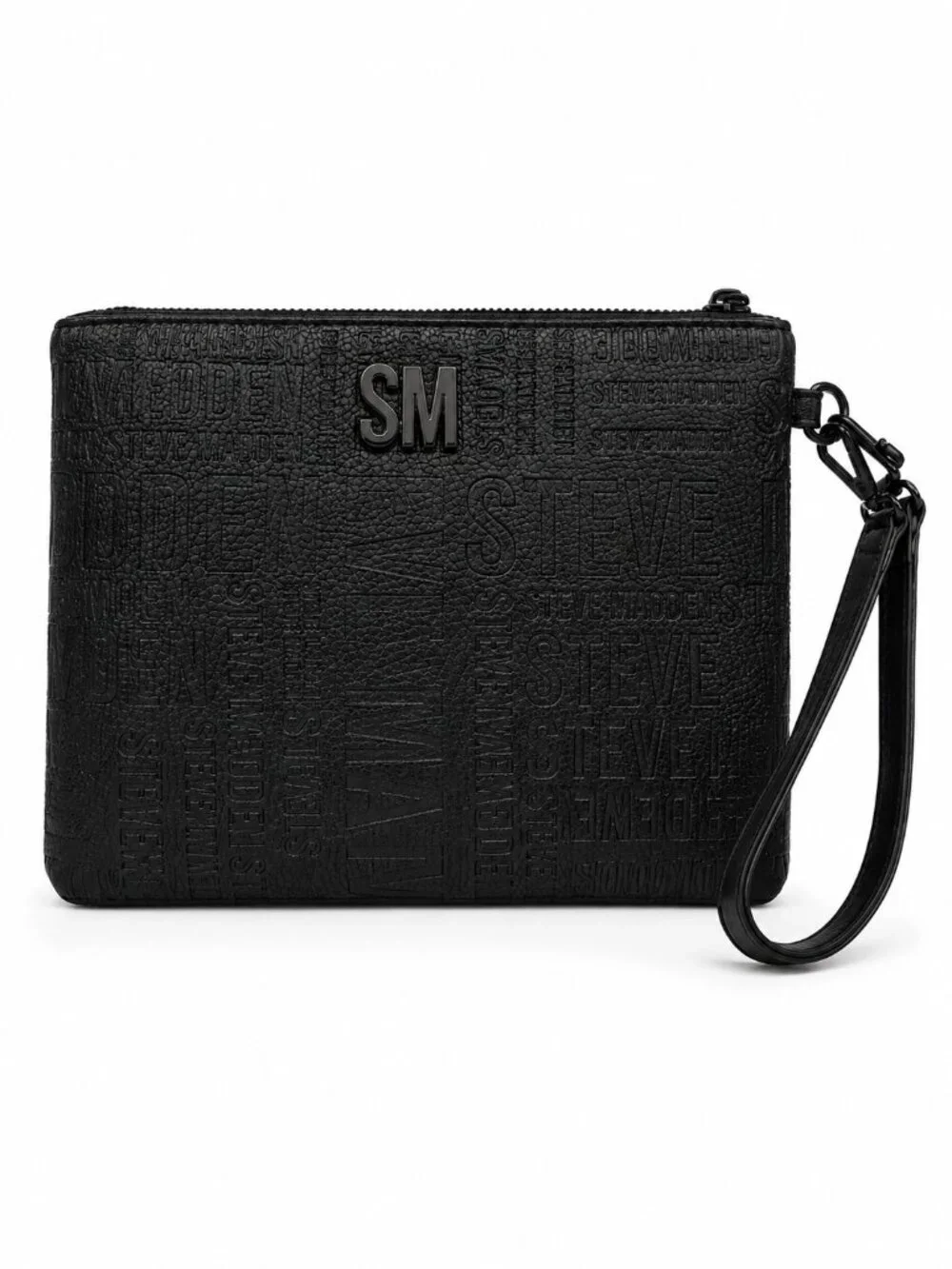 Steve Madden Black Embossed Logo Large Wristlet Clutch Bag - NWT
